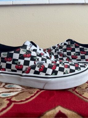 Vans Authentic Checkerboard Cherry Low Top Sneakers - Black White Red Size 7